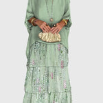 Women's Long and Flowing Elegant Dress in Faded Green