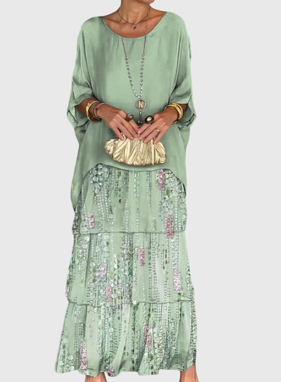 Women's Long and Flowing Elegant Dress in Faded Green