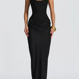 Women's Square Neck Maxi Dress in Black