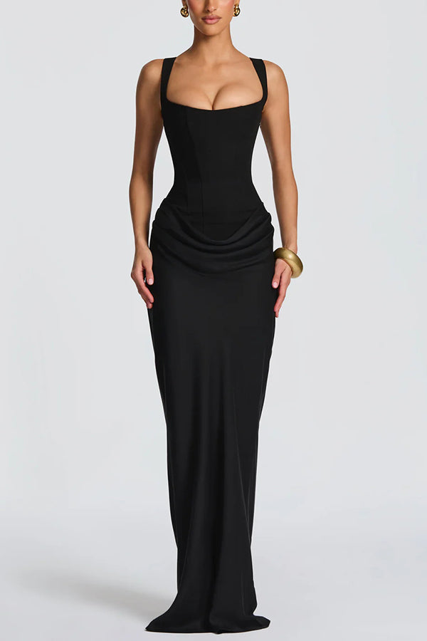 Women's Square Neck Maxi Dress in Black