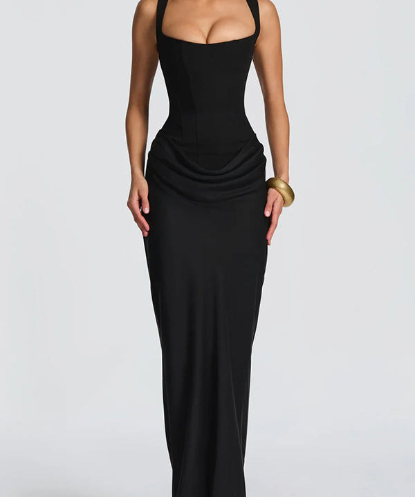 Women's Maxi Dress with Square Neck in Black
