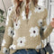 Women's Floral Cable-Knit Quarter-Zip Sweater in Brown