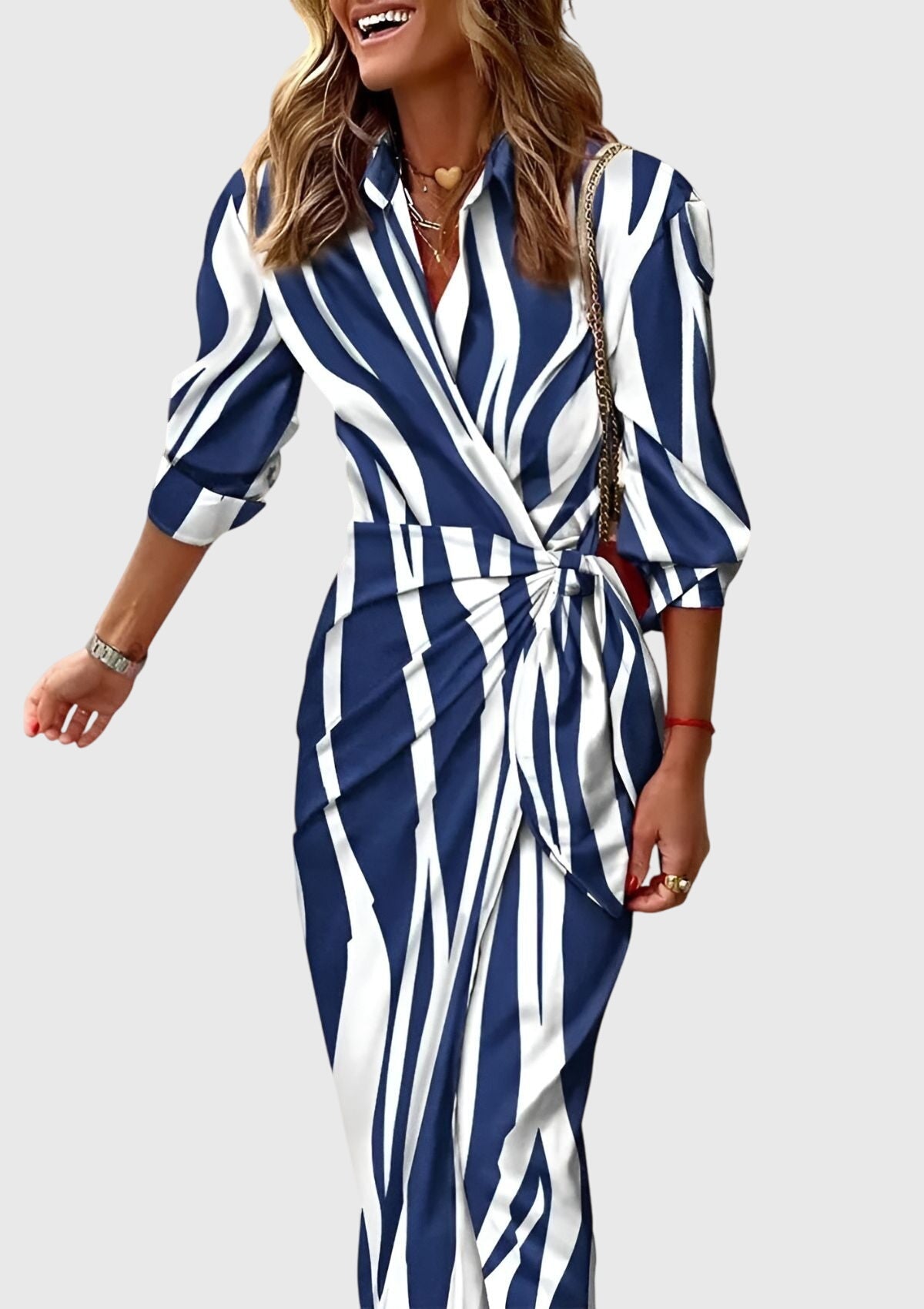 Women's Elegant Wrap Dress with Print in Blue