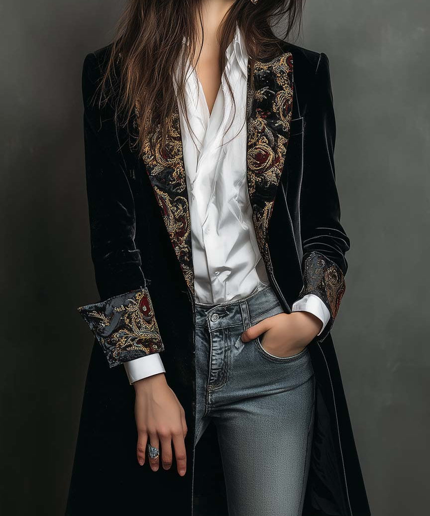 Léontine | Fitted Black Baroque Printed Blazer