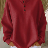 Women's Waffle Henley Sweatshirt in Red