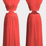 High-Neck Top & Side-Slit Skirt Set in Red