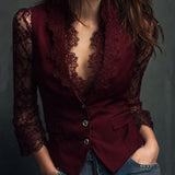 Noémie | Black Blazer Top with Semi-Transparent Sleeves