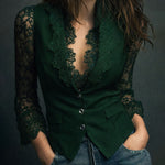 Noémie | Black Blazer Top with Semi-Transparent Sleeves