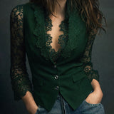 Noémie | Black Blazer Top with Semi-Transparent Sleeves