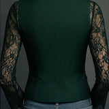 Noémie | Black Blazer Top with Semi-Transparent Sleeves
