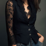 Noémie | Black Blazer Top with Semi-Transparent Sleeves