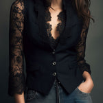 Noémie | Black Blazer Top with Semi-Transparent Sleeves
