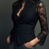 Noémie | Black Blazer Top with Semi-Transparent Sleeves