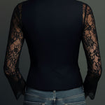Noémie | Black Blazer Top with Semi-Transparent Sleeves