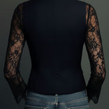 Noémie | Black Blazer Top with Semi-Transparent Sleeves