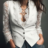 Noémie | Black Blazer Top with Semi-Transparent Sleeves