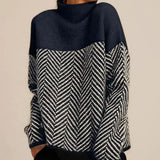 Women's Cotton Mock-Neck Sweater in Navy Blue