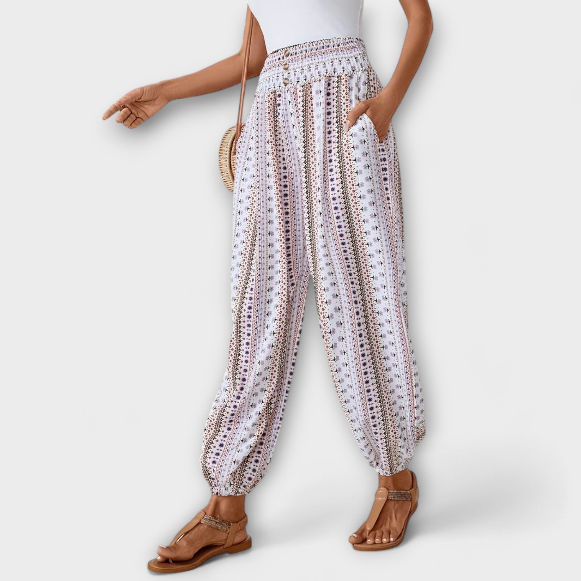 Women's Ethnic Graphic Pants in White