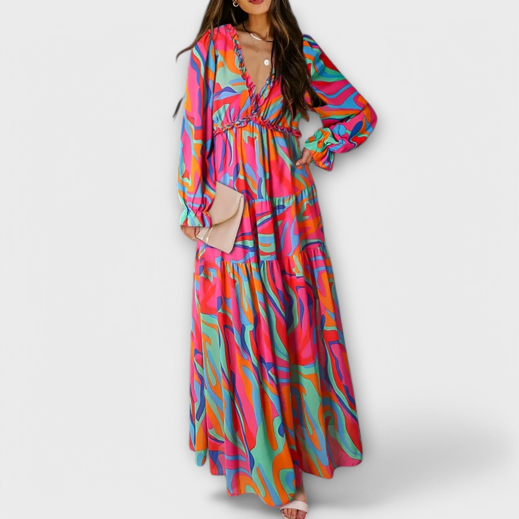 Ynah Elegant Maxi Dress in Rose Red
