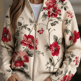 Women's Rose Print Zip Cardigan