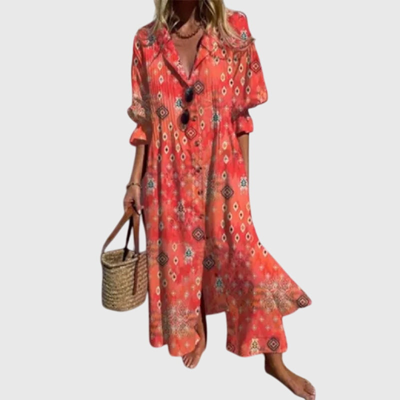 Women's Elegant Bohemian Dress in Red
