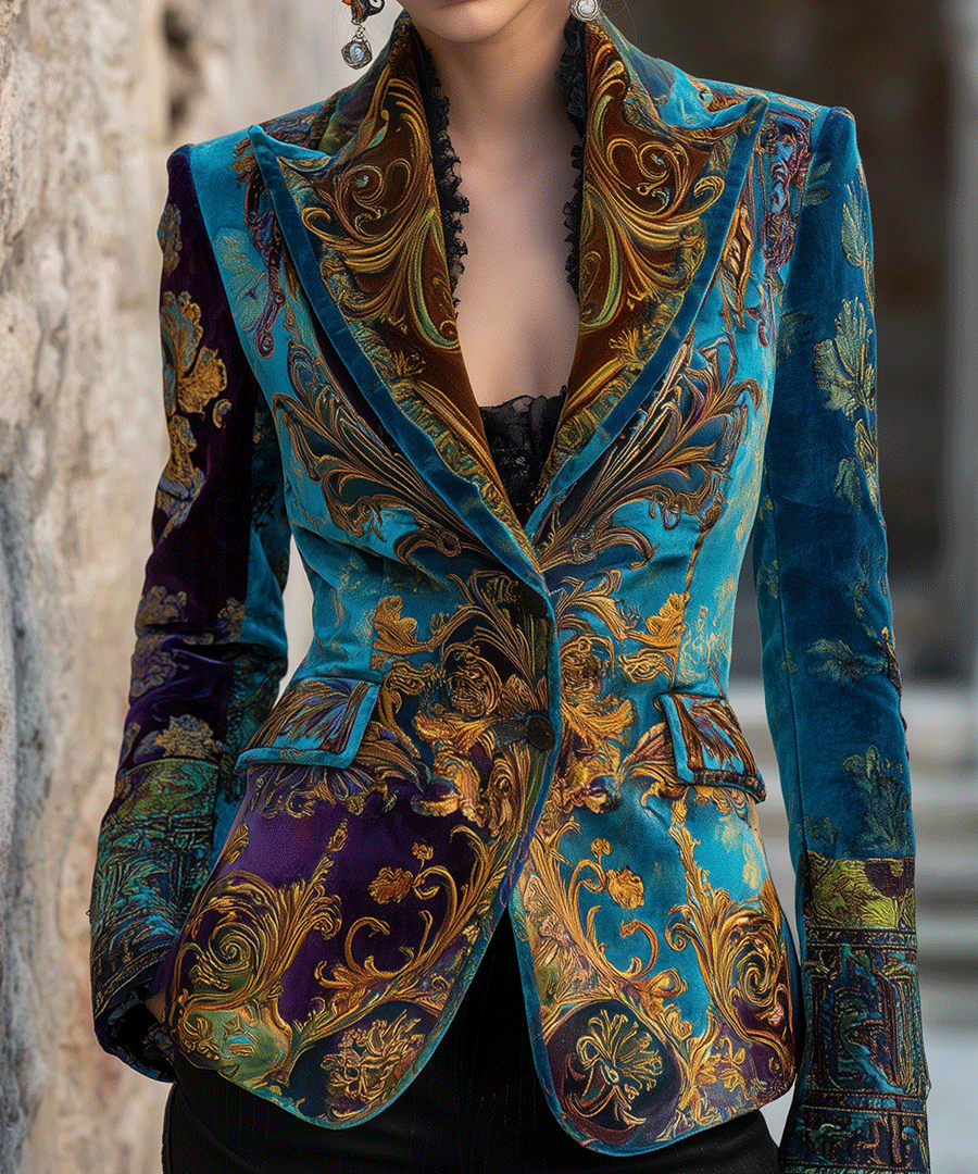 Luxury Bohemian Baroque Velvet Tailored Blazer