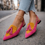 Women's sandals with straps and tassels in Pink and Orange