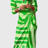 Women's Elegant Wrap Dress with Print in Green