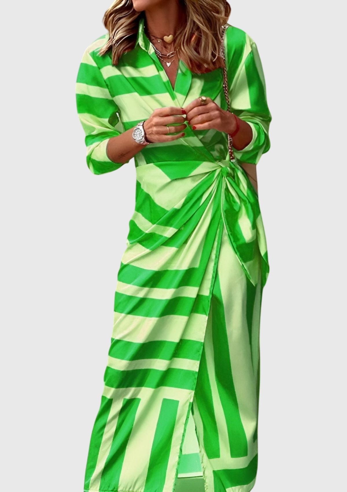 Women's Elegant Wrap Dress with Print in Green