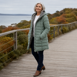 Women's Hooded Quilted Winter Coat in Sage Green