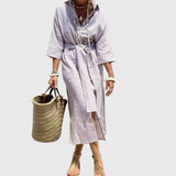 Women's Classic Striped Dress in Gray