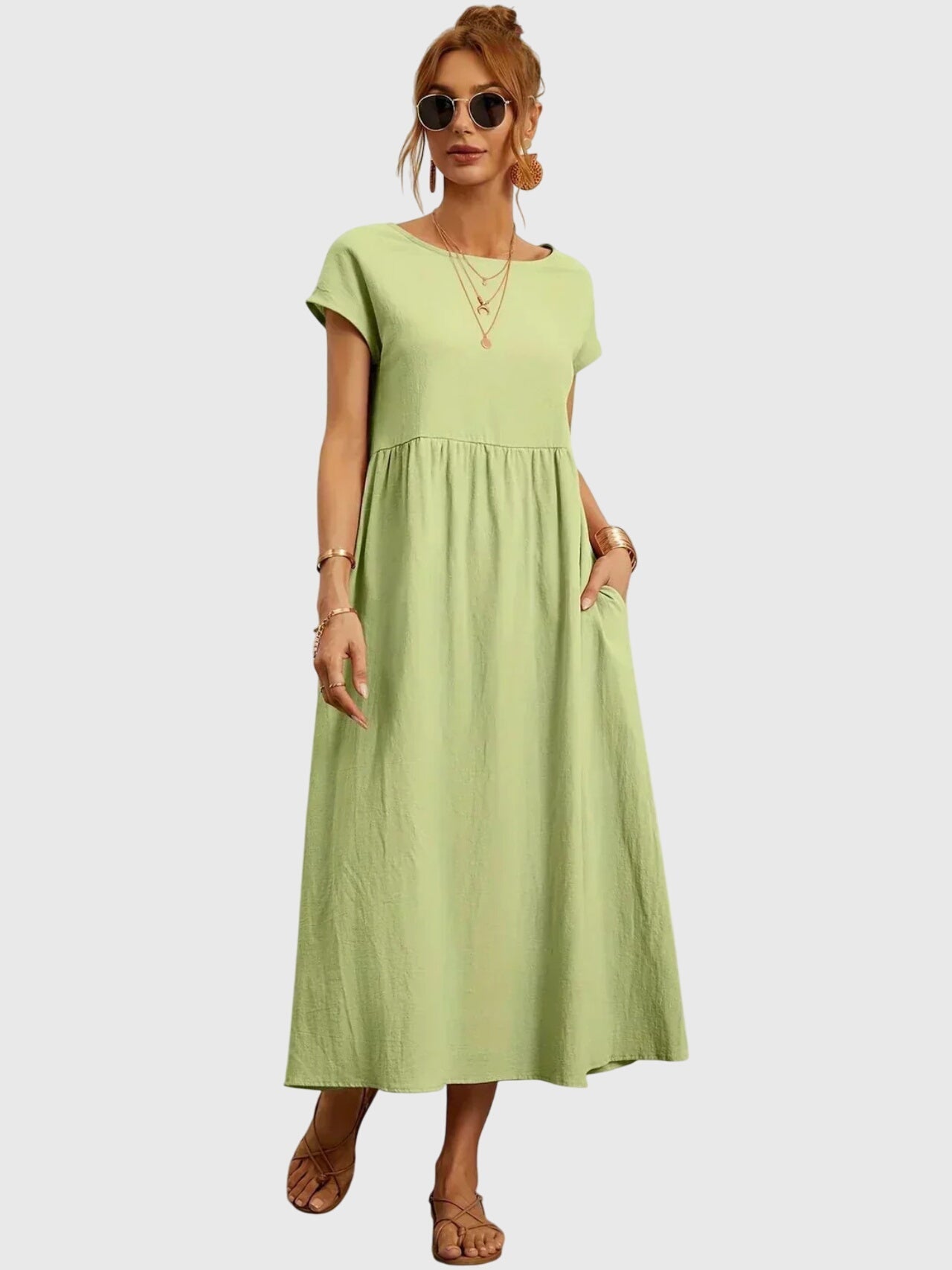 Women's Casual Pocket Dress in Mint Green