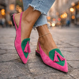 Women's sandals with straps and tassels in Pink and Freen