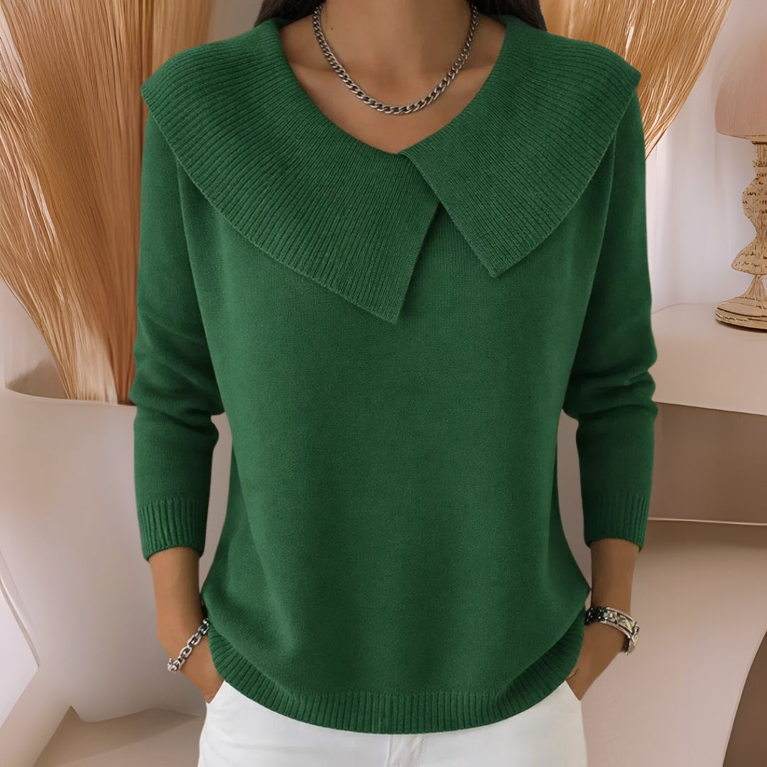 Women's Soft-Collar Knit Sweater in Green