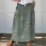 Women's Pattern Print Linen Pocket Skirt