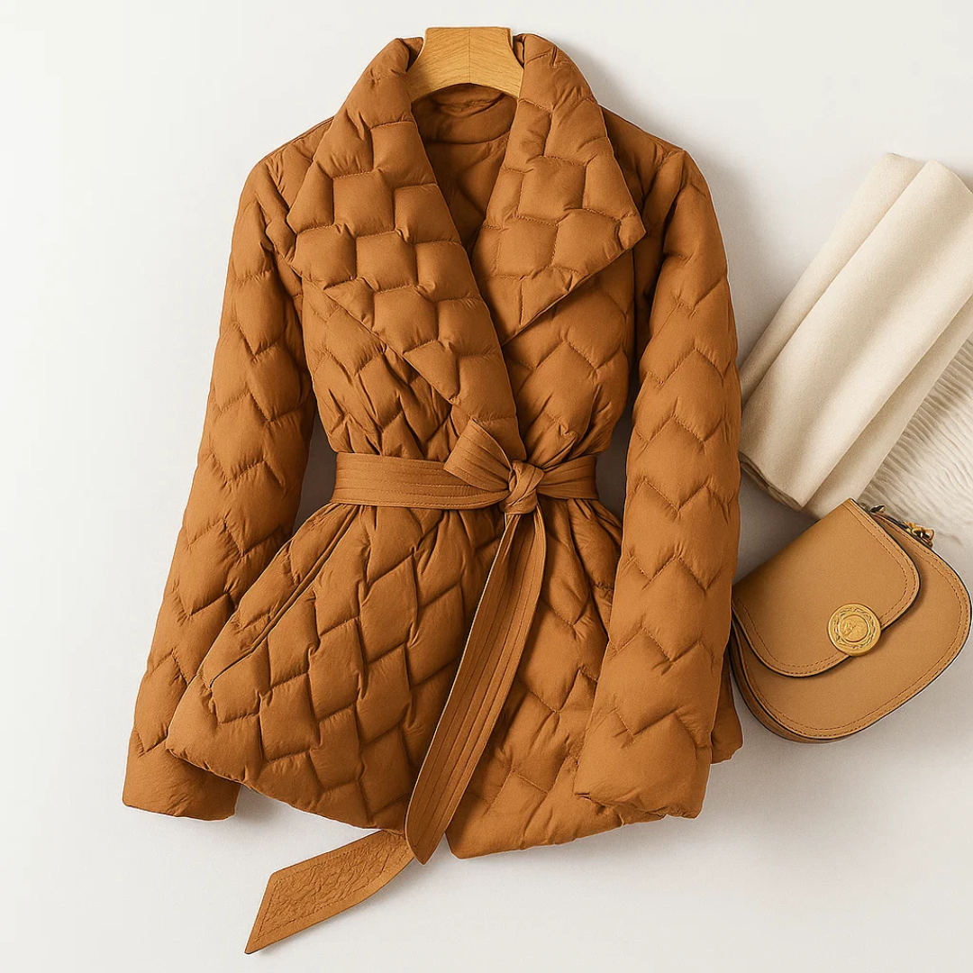 Women's Warm Quilted Puffer Coat in Copper Brown