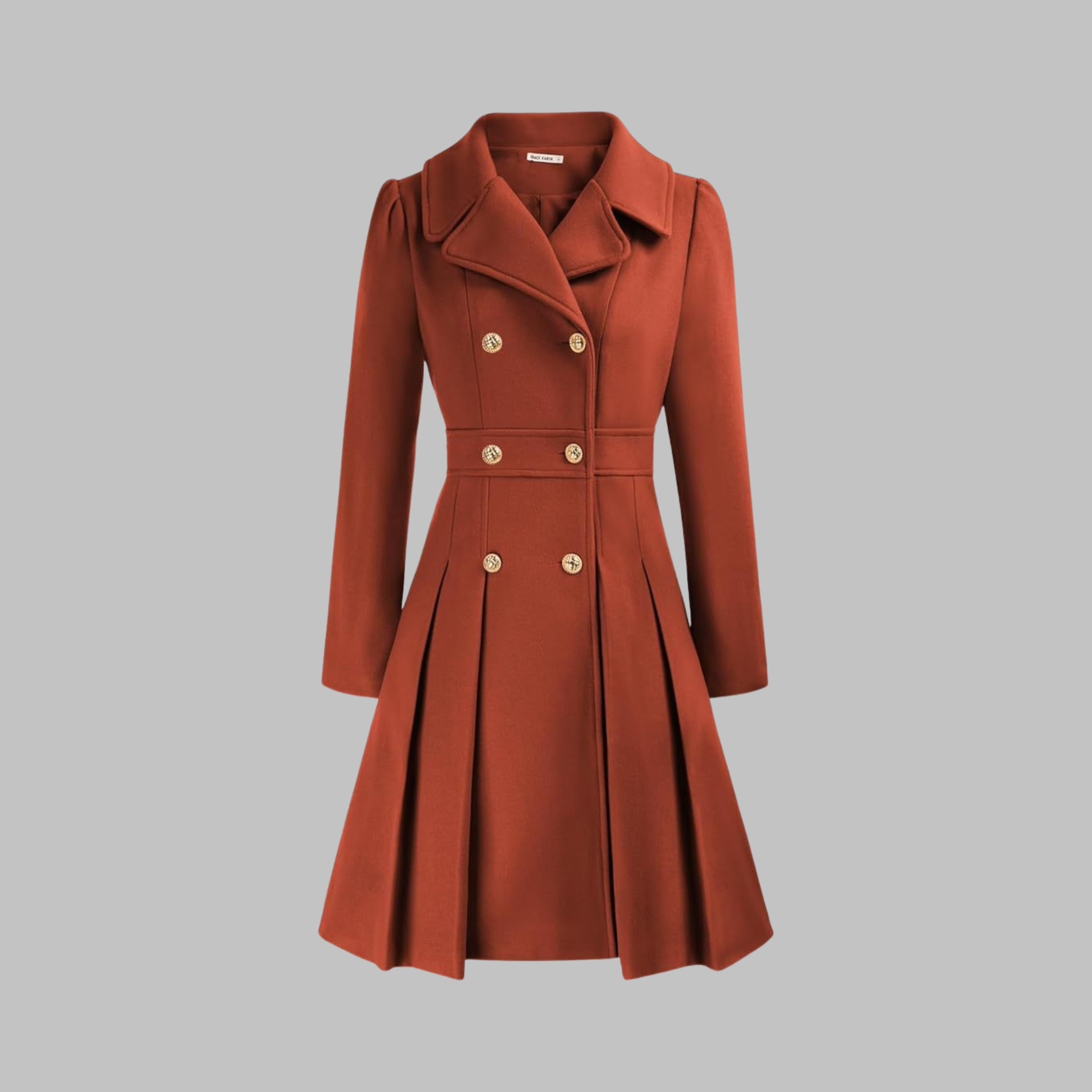 Elegant Double-Breasted Long-Sleeve Coat in Orange