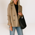 Women's Knit-Sleeve Tailored Coat in Khaki