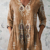 Elise Long Blouse with V-Neck in Yellow