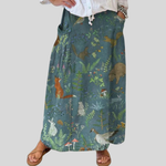 Retro Floral Animals Linen Pocket Skirt