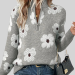 Women's Floral Cable-Knit Quarter-Zip Sweater