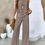 Women's Sleeveless Top And Wide-Leg Pants Set in Taupe