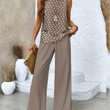 Women's Sleeveless Top And Wide-Leg Pants Set in Taupe