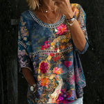 Women's Vintage Floral Denim Blouse