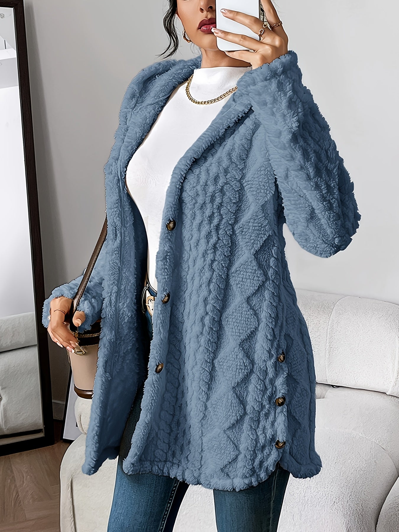 Women's Plush Hooded Jacket in Denim