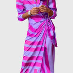 Women's Elegant Wrap Dress with Print in Purple