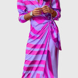 Women's Elegant Wrap Dress with Print in Purple