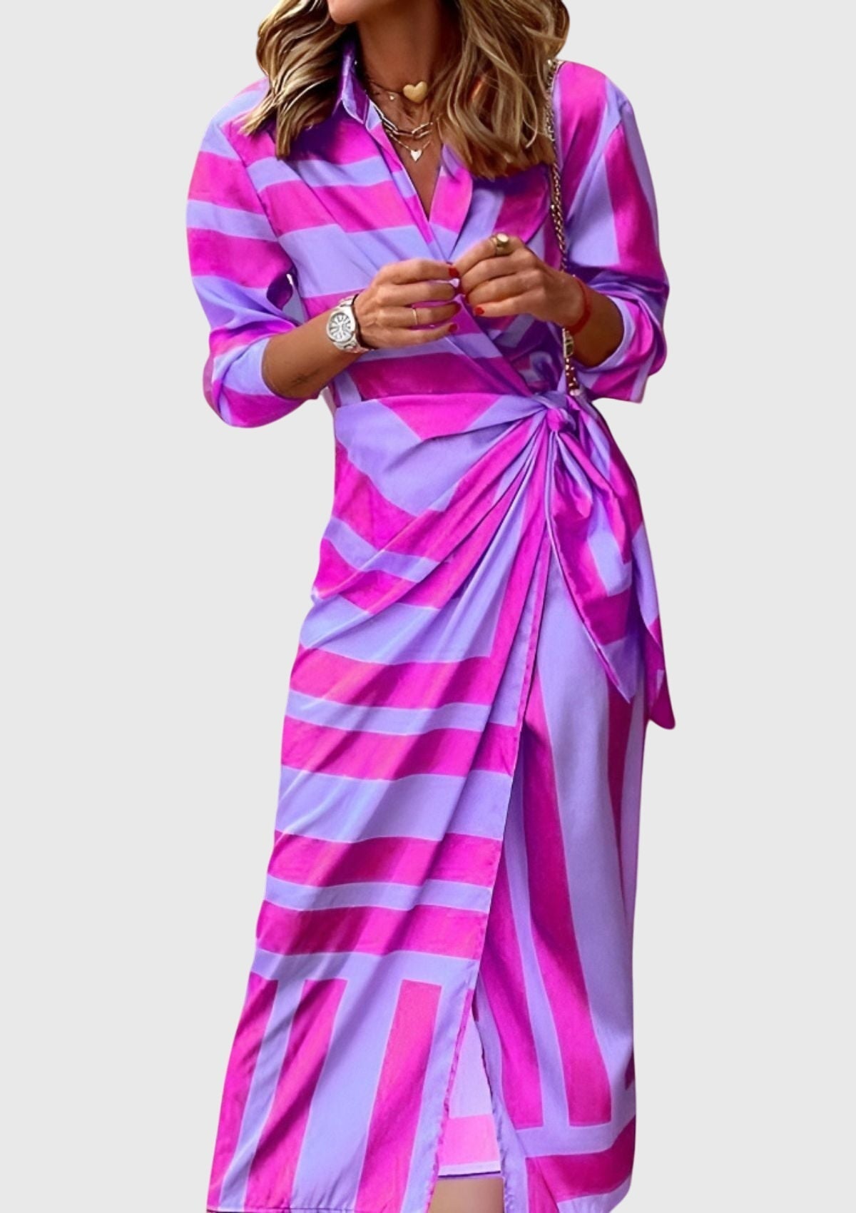 Women's Elegant Wrap Dress with Print in Purple