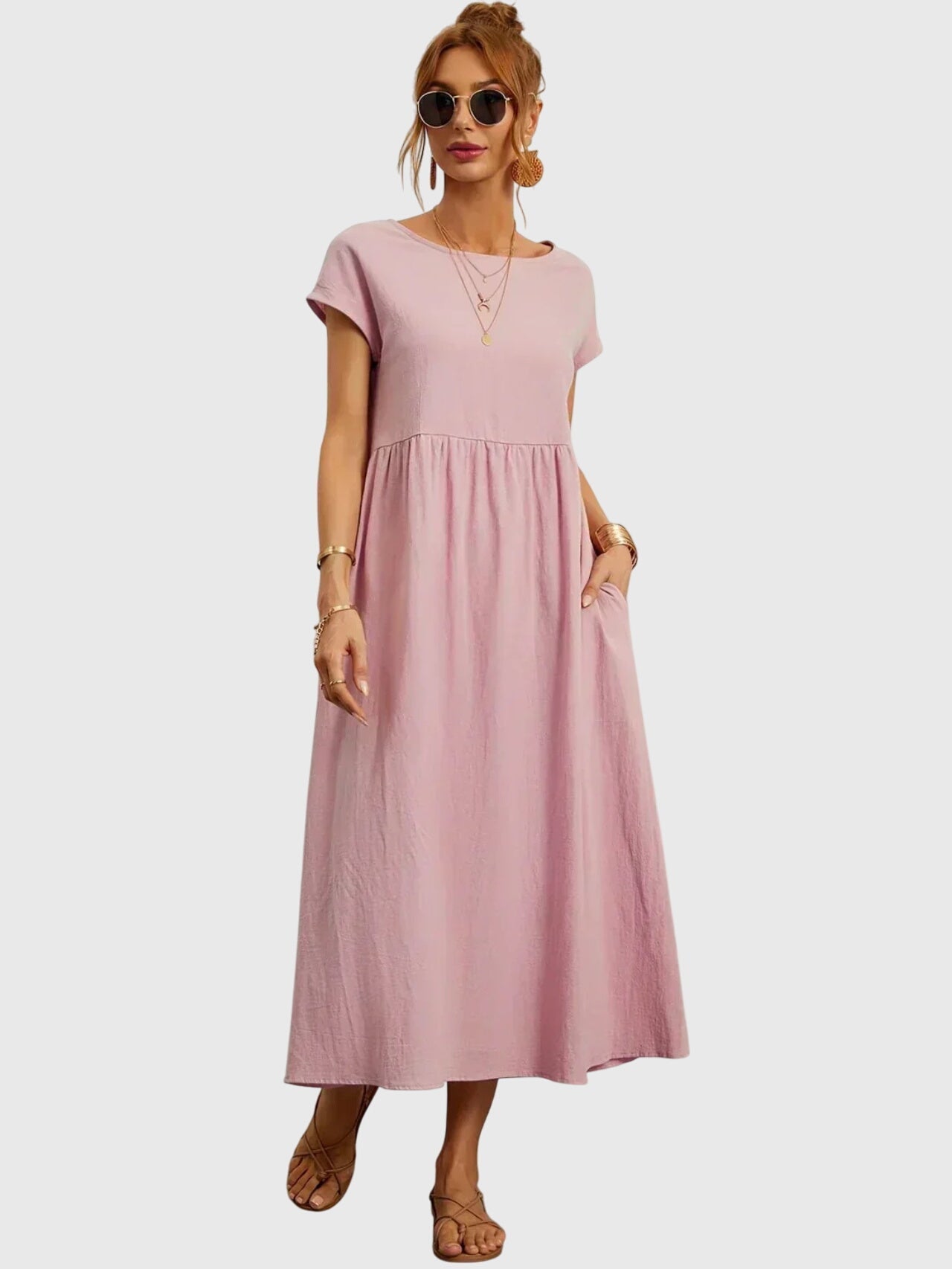 Women's Casual Pocket Dress in Pink