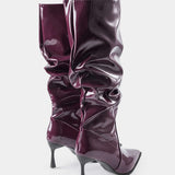 Pleated Faux Leather Pointed Toe Boots, photo 2
